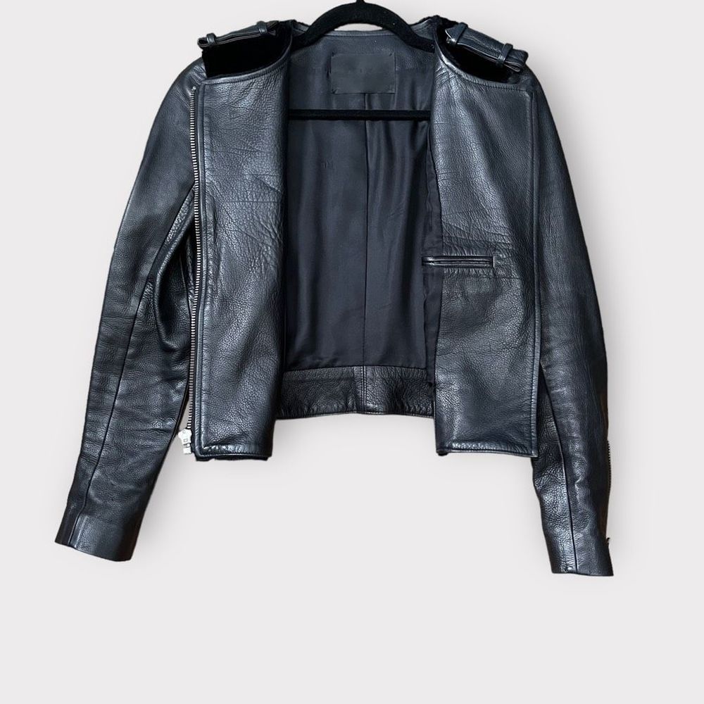 ALC Sadie Leather & Fur Jacket 0 Black Womens Moto Motorcycle Biker A.L.C. - Picture 6 of 9